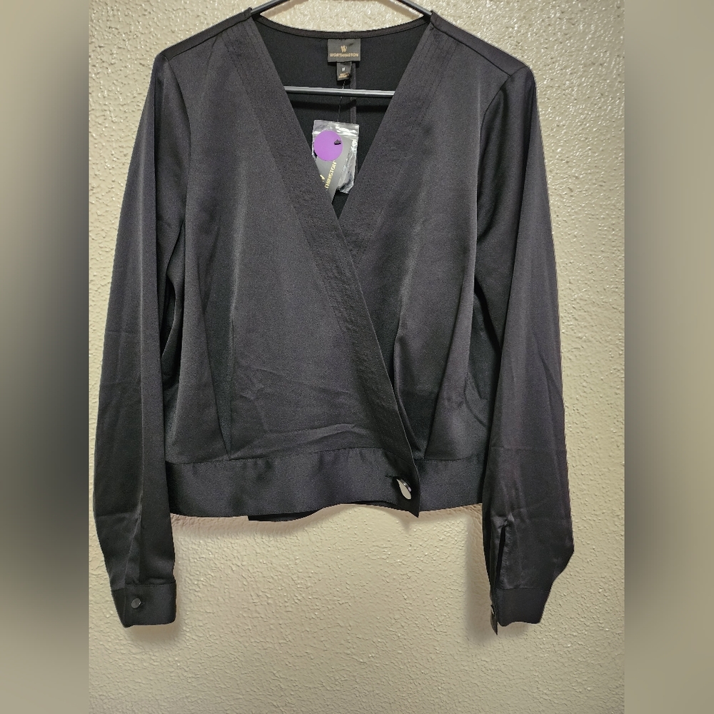 Worthington Blouse Long Slevee, Color Black, Size M